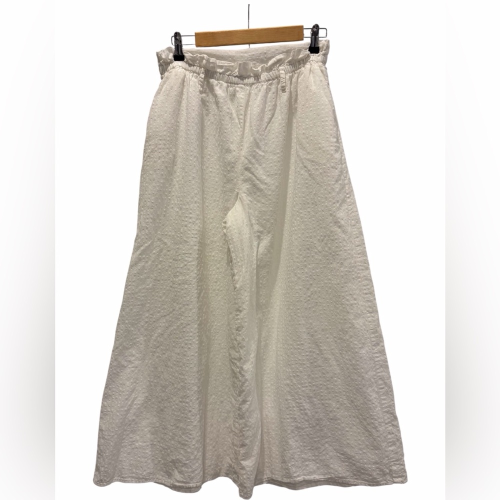 Bila-77 White Waffle Weave Wide-leg 100% Cotton Pants Size Large Clean Girl